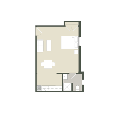 Floor plan for studio, 1 bath, 425 sqft